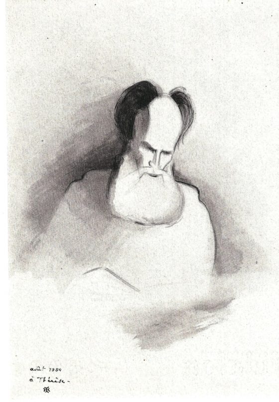 Disegno di La Caille: Lanza del Vasto leggendo