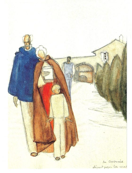 Disegno di La Caille: Partenza per la messa
