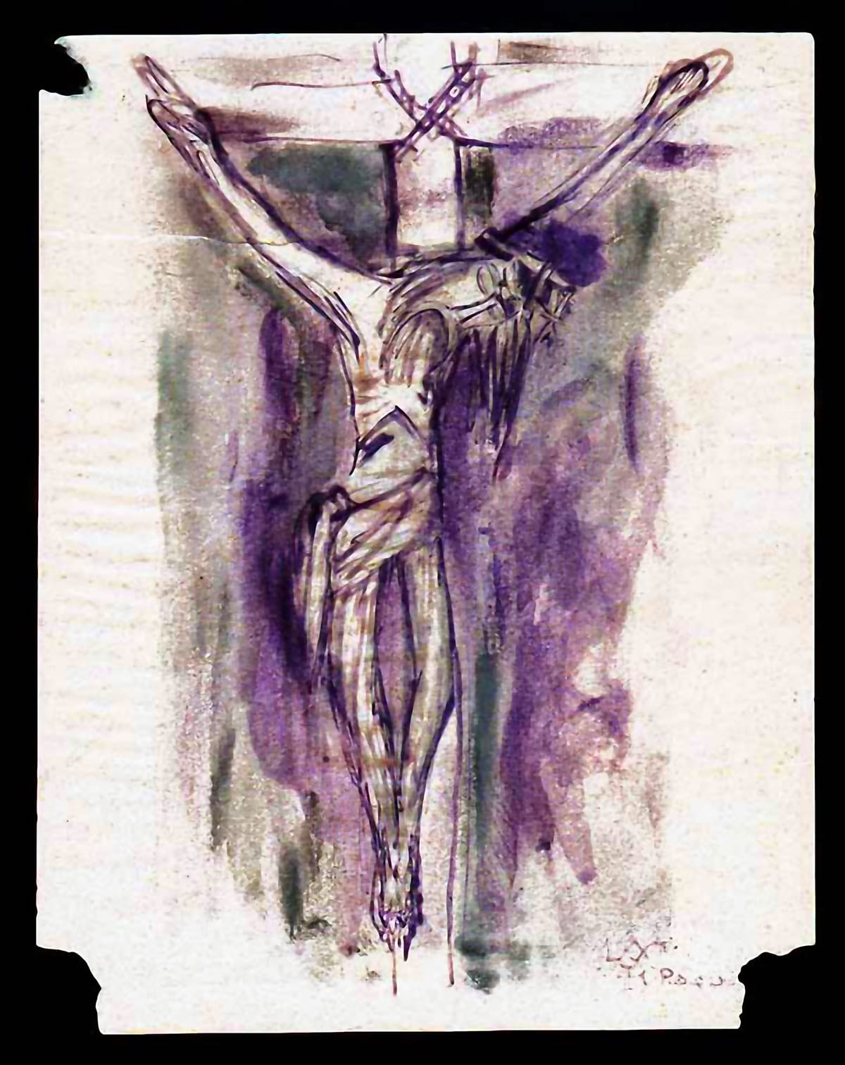 Jésus en croix [Dessin de Lanza del Vasto]