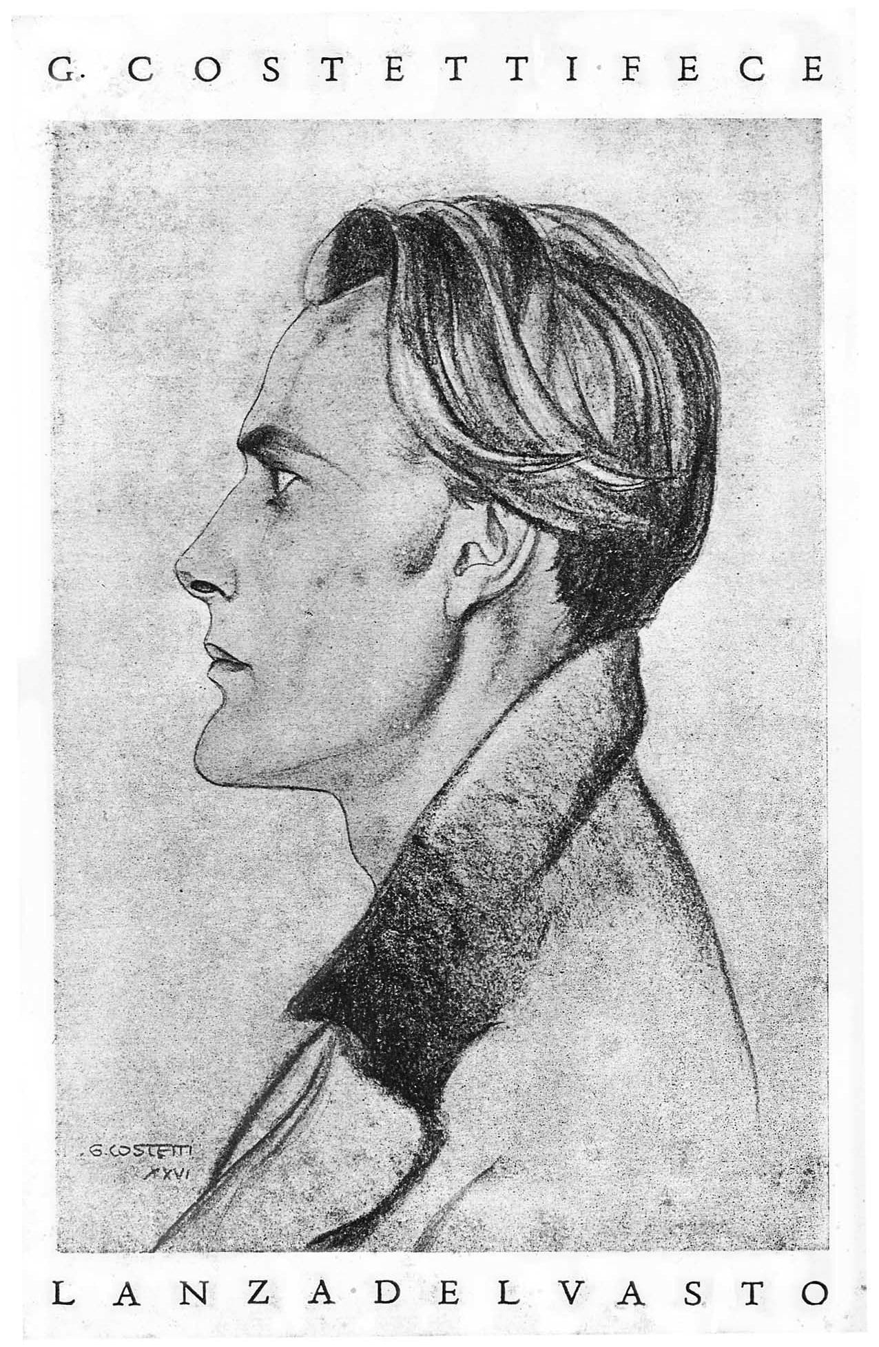 Lanza del Vasto : Dibujo de Giovanni Costetti (Florencia, 1926).