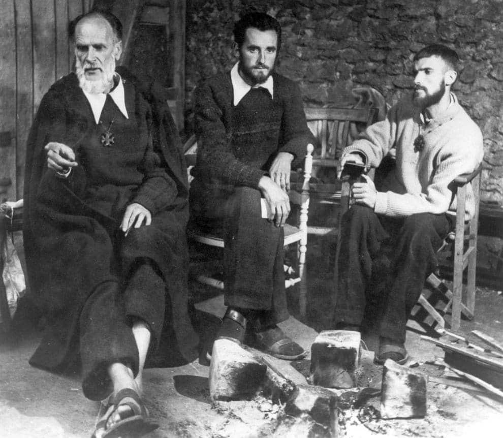 Lanza del Vasto - With Pierre Parodi on the right and Bernard l'Agneau in the center