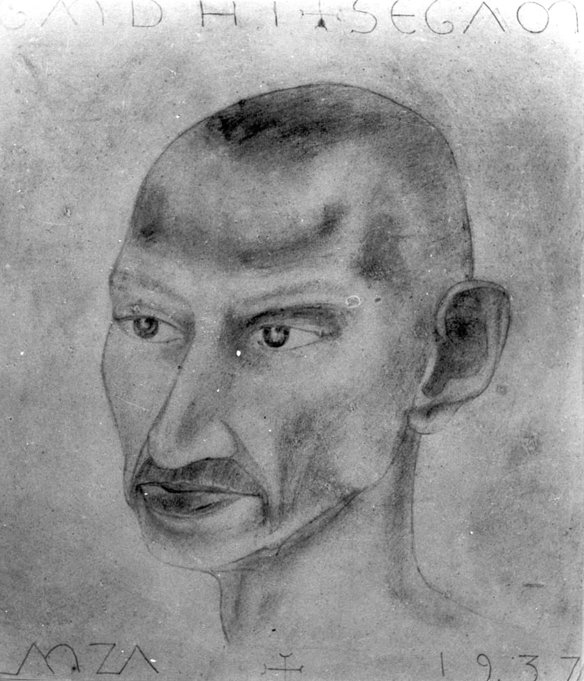 Gandhi drawn by Lanza in Segaon, April 1937.